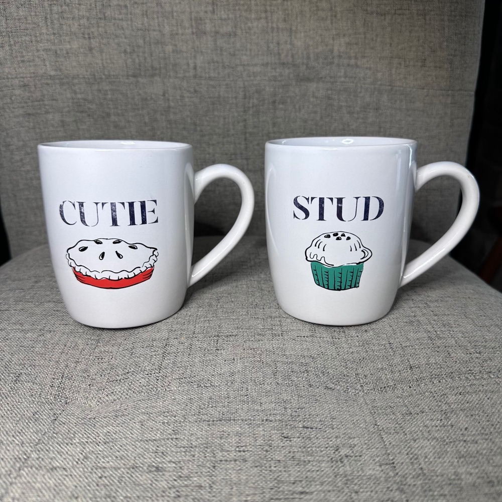 American Atelier Cutie Stud Mugs Set of 2‎ Pie Cupcake Couple Coffee Tea